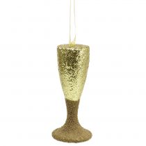 Artikel Aufhänger Champagnerglas Hellgold Silvester Deko 15cm 3St