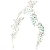 Artikel Deko Farn zum Hängen Weiß Blau Glitzer Winter L110cm