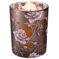 Artikel Deko Glas Windlicht Pfingstrosen Silber Braun H12,5cm 2 St