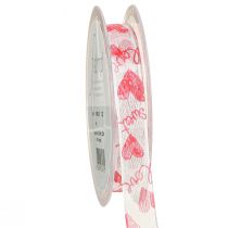 Artikel Dekoband mit Herzen Love Weiß Rot Organzastoff 15mm 20m