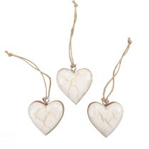 Artikel Dekohänger Holz Holzherzen Natur Weiß/Gold Krakelee 6cm 8 St