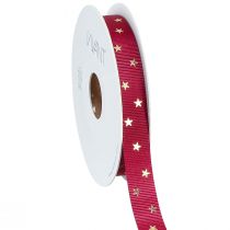 Artikel Festliches Dekoband in Dunkelrot mit goldenen Sternen Breit 15mm Länge 20m
