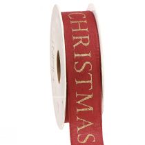 Artikel Festliches Weihnachtsband in Rot mit goldener 'Merry Christmas' Beschriftung Breite 25mm Länge 15m