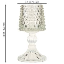 Artikel Glas Teelichthalter mit Fuß Punkte und Rillen H15cm 2St