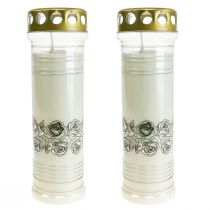 Artikel Grabkerzen Rosen Weiß Trauerlicht Ø7cm H23,5cm 100h 2St