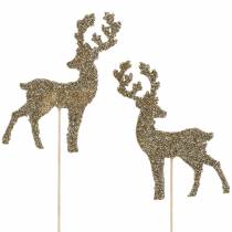 Artikel Dekostecker Hirsch Glitter Gold Sortiert 8/10cm 18 St