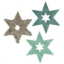 Artikel Streudeko Holz Stern Grün, Glitter Weihnachtsstern Mix 4cm 72 St