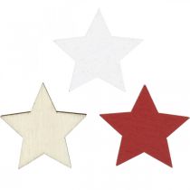 Artikel Streudeko Holz Sterne Natur, Rot, Weiß 3cm Mix 72 St