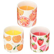 Artikel Kerzen Outdoor Keramik Topf Citronella Frucht H7cm 3St