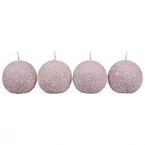 Artikel Runde Kerzen Lila Schneeball Glitter Kugelkerzen 8 cm 4 St