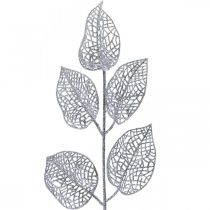Artikel Kunstpflanzen, Zweig Deko, Deko Blatt Silbern Glitter L36cm 10 St