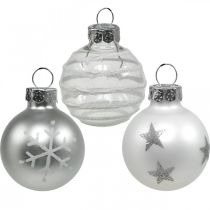 Artikel Mini Weihnachtskugeln Weiß, Silber Echtglas Ø3cm 9 St