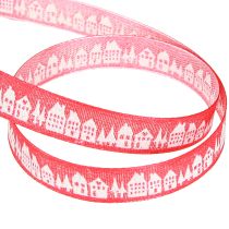 Artikel Rotes Weihnachtsband mit weißen Häuschen 15mm 20m