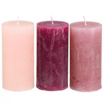 Artikel Schmale Stumpenkerzen Rosa Berry 3 Farben 50x100mm 12 St