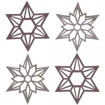 Artikel Deko Sterne Lila Holzsterne Schneeflocken selbstklebend 4cm Mix 36 St