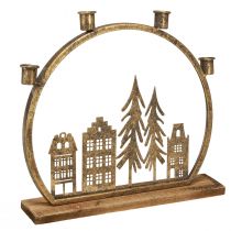 Artikel Stabkerzenhalter Weihnachten Häuserreihe Antik Gold 36×32cm