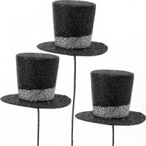 Artikel Silvester Deko Zylinder Hut Dekostecker Glitter 5cm 12 St