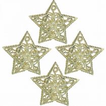 Artikel Streudeko-Sterne, Lichterketten-Aufsatz, Weihnachten, Metalldeko Golden Ø6cm 20 St