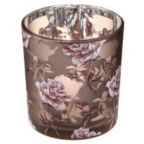 Artikel Teelichtglas Tischdeko Nelken Braun Silber H8cm 4 St