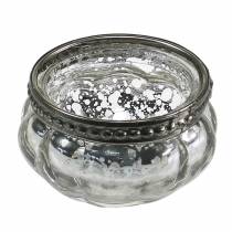 Artikel Teelichtglas Antik Silber mit Metallrand Ø6cm H3,5cm