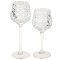 Artikel Teelichthalter Glas Zapfen mit Fuß H19,5/22,5cm Set à 2St