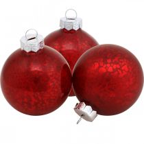 Artikel Christbaumkugel, Baumanhänger, Weihnachtskugel Rot marmoriert H6,5cm Ø6cm Echtglas 24 St