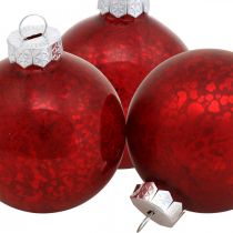 Artikel Christbaumkugel, Baumanhänger, Weihnachtskugel Rot marmoriert H6,5cm Ø6cm Echtglas 24 St