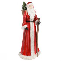 Artikel Weihnachtsmann Figur mit Korb Rot Weiß Grün Gold H36cm