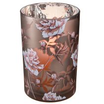 Artikel Windlicht aus Glas Braun Silber Rosa Pfingstrosen H18cm