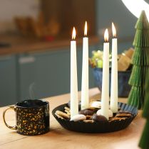 Artikel Stabkerzenhalter aus Metall in Kuchenform – Schwarz, Ø 24 cm – Elegante Tischdeko für 4 Kerzen – 2St