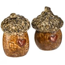 Artikel Keramik Eichel Haus Dekoeicheln mit Herzmotiv Braun 6cm - Herbstliche Tischdeko – 6 St