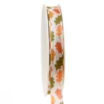 Artikel Geschenkband Herbst Stoffband mit Eichenblättern Creme 15mm 18m