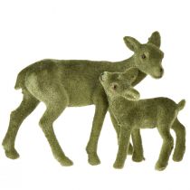 Artikel Reh Dekofiguren Weihnachten Grün beflockt Reh mit Kitz im Set H9/5,5cm 4 St
