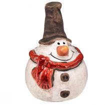 Artikel Keramik Schneemann Figur, 8,5cm, mit Zylinder und rotem Schal - Weihnachts- und Winterdeko – 3 St