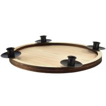 Artikel Stabkerzenhalter mit Holz Tablett  – Natur & Schwarz, Ø 33 cm – Zeitloses Design für jede Tischdeko