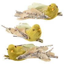 Artikel Weihnachtsdeko Vogel am Clip Grün, Glitter 12cm 6St sortiert