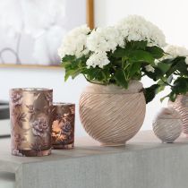 Artikel Windlicht aus Glas Braun Silber Rosa Pfingstrosen H18cm