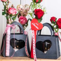 Artikel Windlicht Metall Deko Tasche mit Herz Anthrazit H18cm 2St