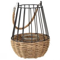 Artikel Windlicht mit Henkel und Glas Schwarz Natur Ø18cm H22cm
