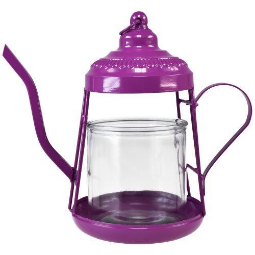 Artikel Teelichthalter Glas Windlicht Teekanne Pink Ø15cm H26cm