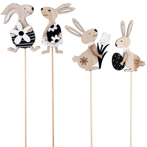 Artikel Blumenstecker Osterhase Schwarz Weiß Natur H9cm 12 St