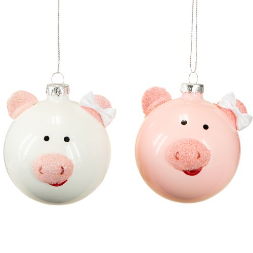 Artikel Christbaumkugel Schwein Rosa Weiß Glaskugel Ø8cm 2St