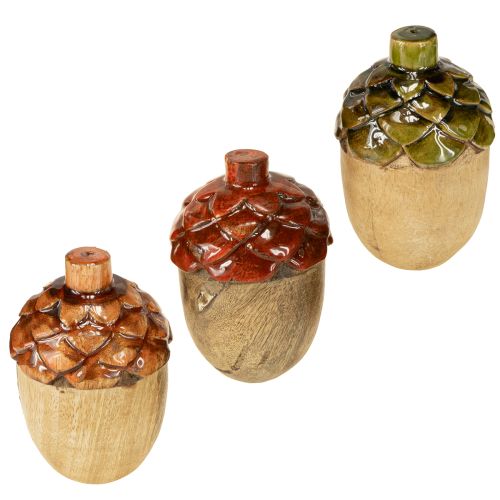 Deko Eicheln Holz Tischdeko Grün Orange Rot H10cm 3 St