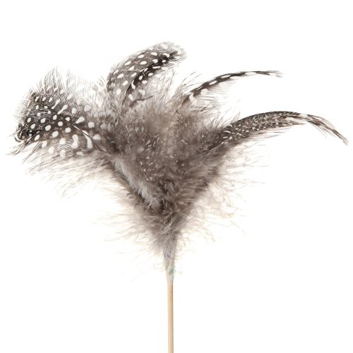 Deko Federn Perlhuhn gepunktet am Stab Natur L35cm 12 St