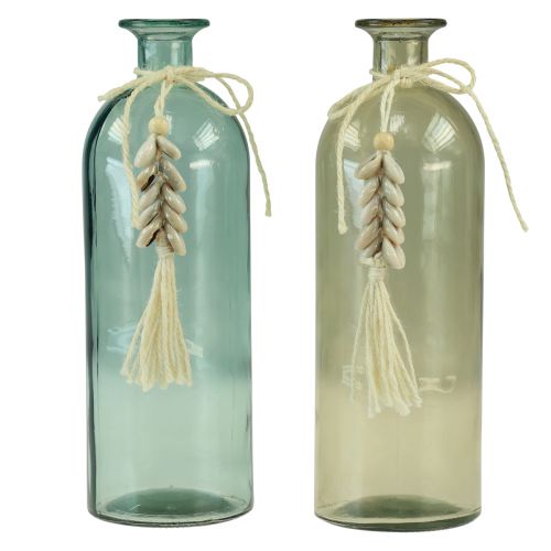 Flaschen Deko Glas Vase Kauri Muscheln Maritim H26cm 2St