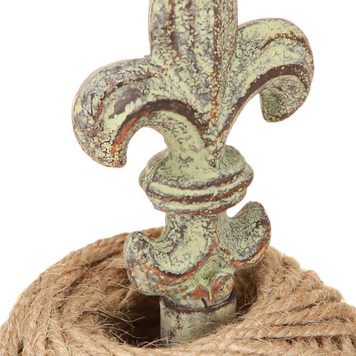 Artikel Garnrollenhalter Antik Deko Metall mit Lilie und Jute 20,5cm