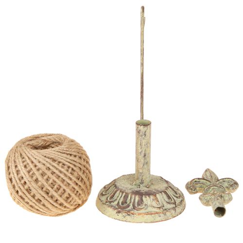 Artikel Garnrollenhalter Antik Deko Metall mit Lilie und Jute 20,5cm