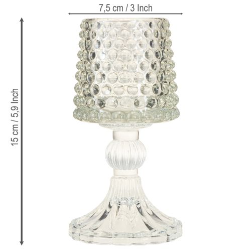 Artikel Glas Teelichthalter mit Fuß Punkte und Rillen H15cm 2St
