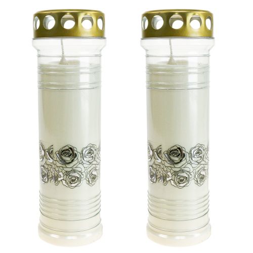Artikel Grabkerzen Rosen Weiß Trauerlicht Ø7cm H23,5cm 100h 2St