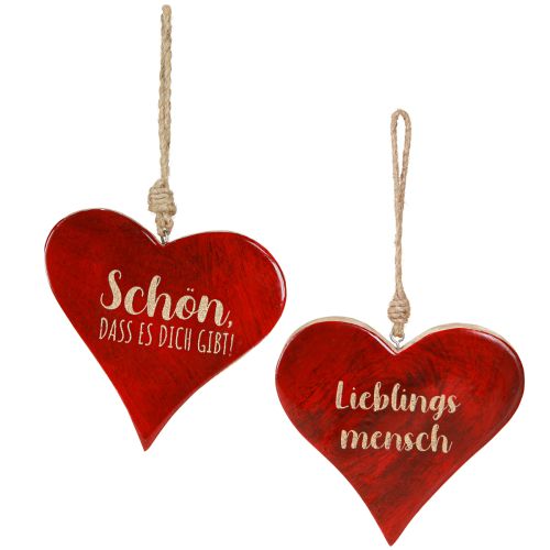 Holz Herz mit Spruch Beschriftet Hänger Rot Gold 15cm 4St